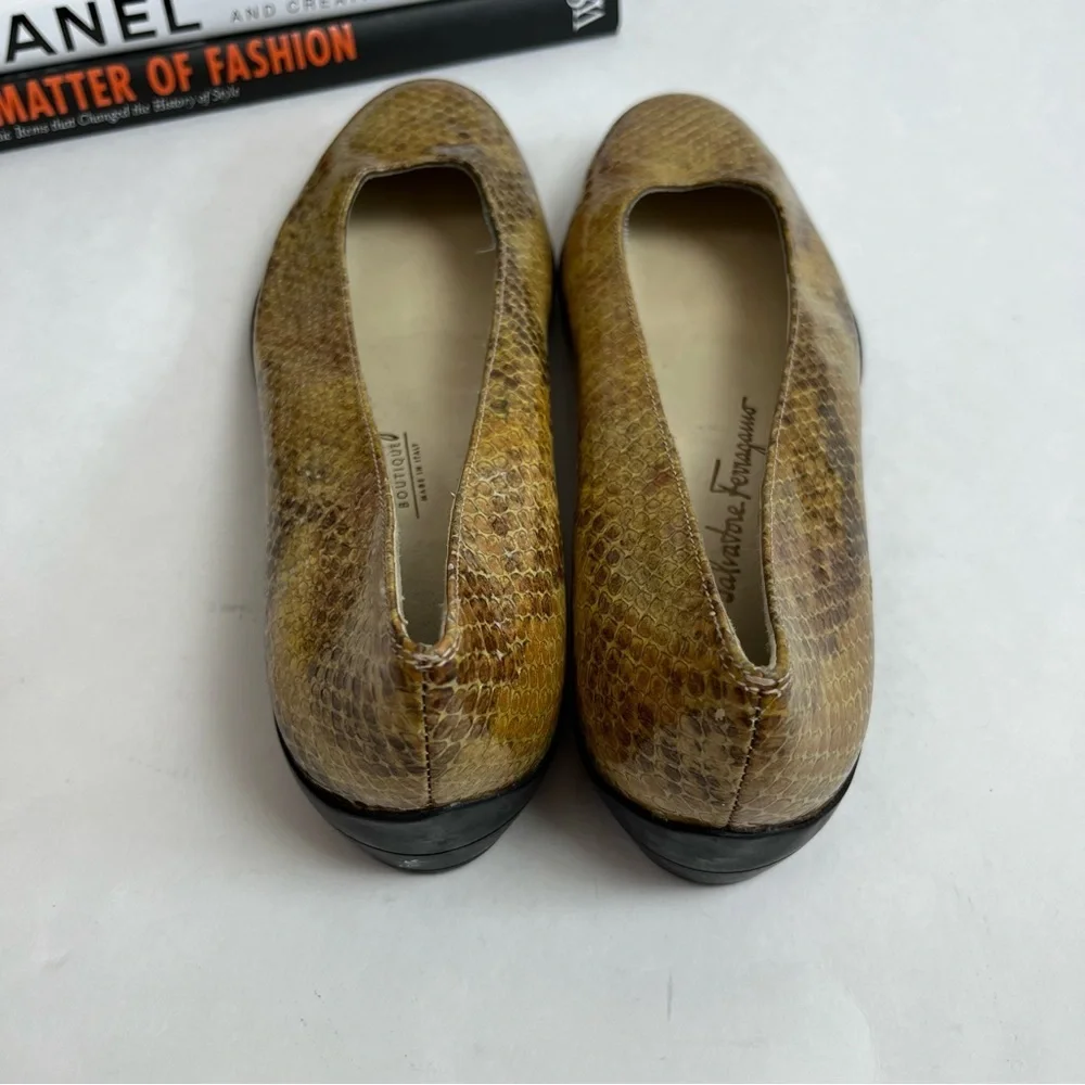 Salvatore Ferragamo Snakeskin Ballet Flats Brown Yellow Size 6B